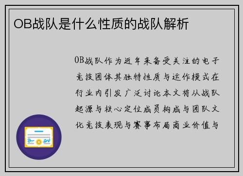 OB战队是什么性质的战队解析
